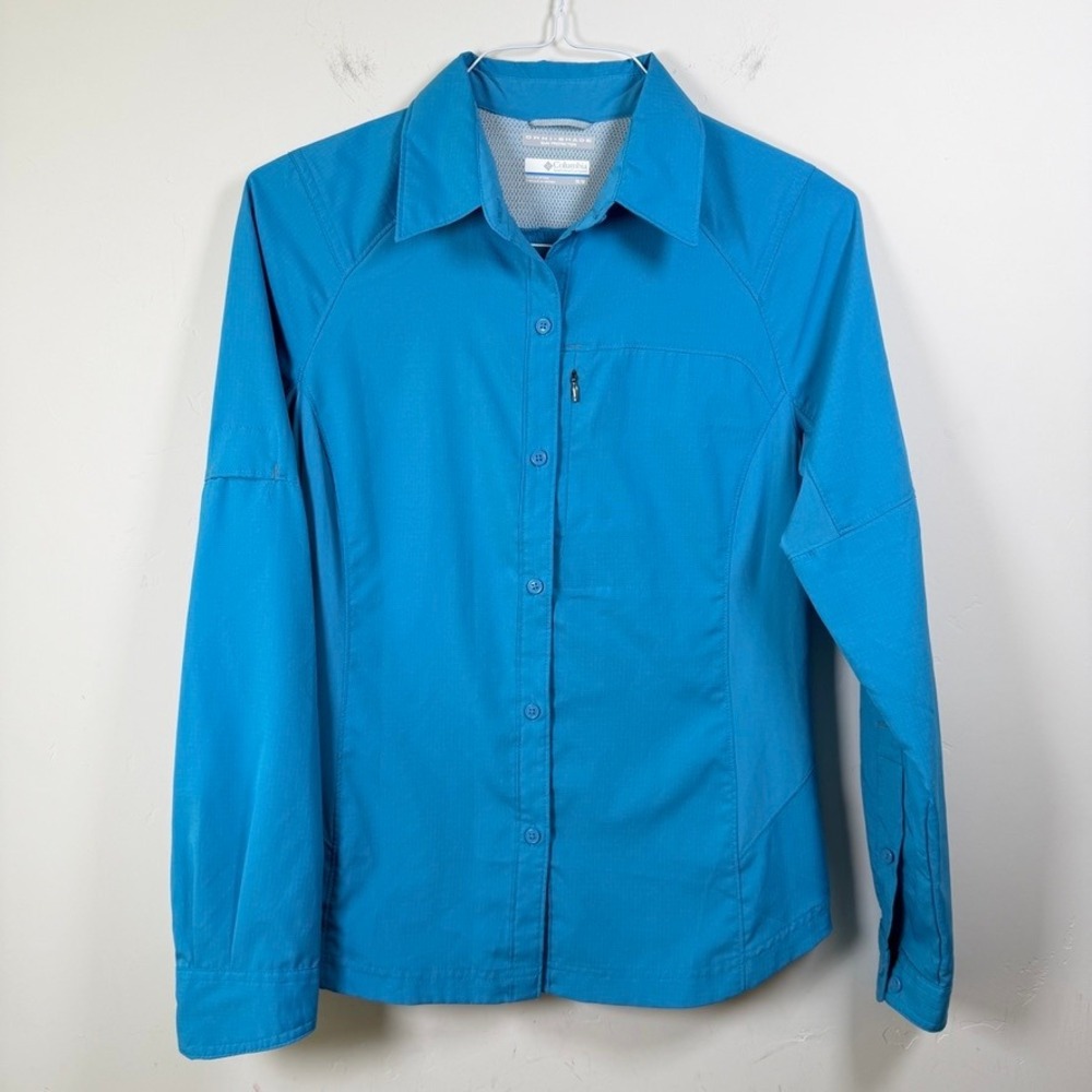 Columbia Women's Silver Ridge Button Up Hiking Shirt Top M Blue Omni-Shade LS